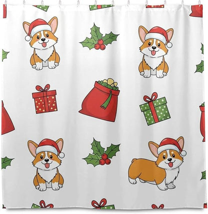 Christmas Corgi Dog White Shower Curtain Liner 72×72 inch - Image 2