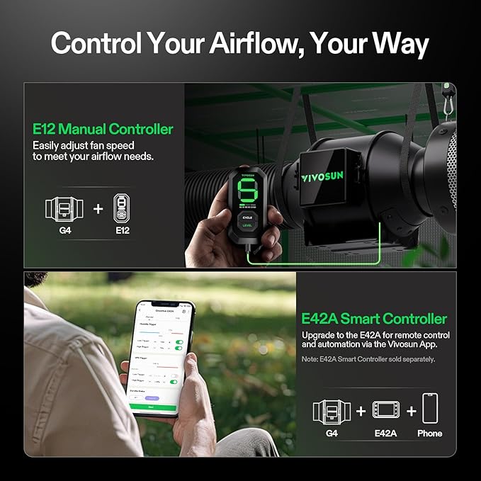 VIVOSUN G4 4" Inline Duct Fan & 3 Cycle Modes E12 Speed Controller, AeroZesh - Image 6
