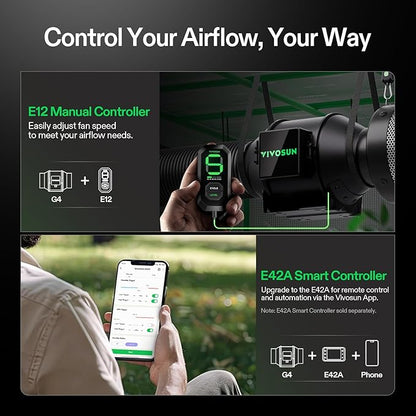 VIVOSUN G4 4" Inline Duct Fan & 3 Cycle Modes E12 Speed Controller, AeroZesh - Image 6