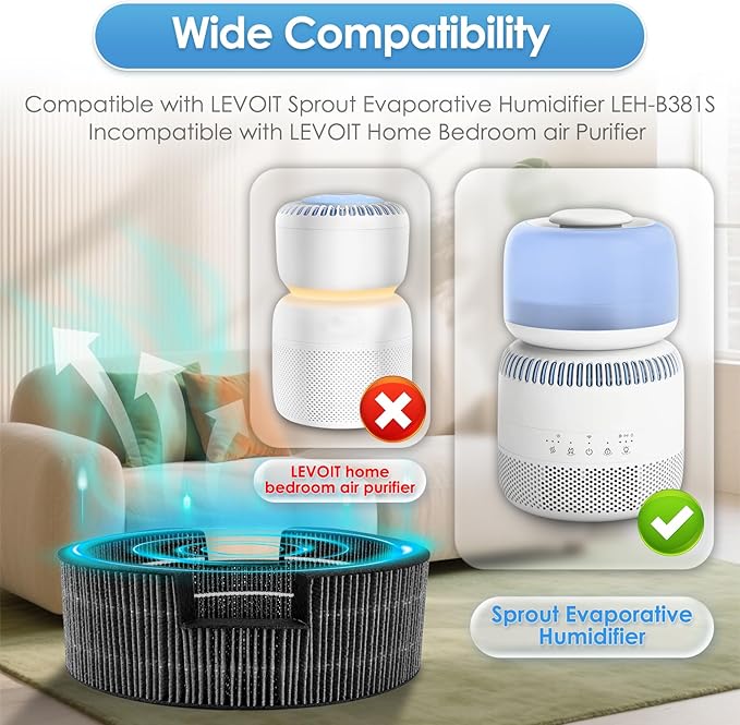 2 Pack Wick Filter Replacement for LEVOIT Sprout Evaporative Humidifier - Image 2