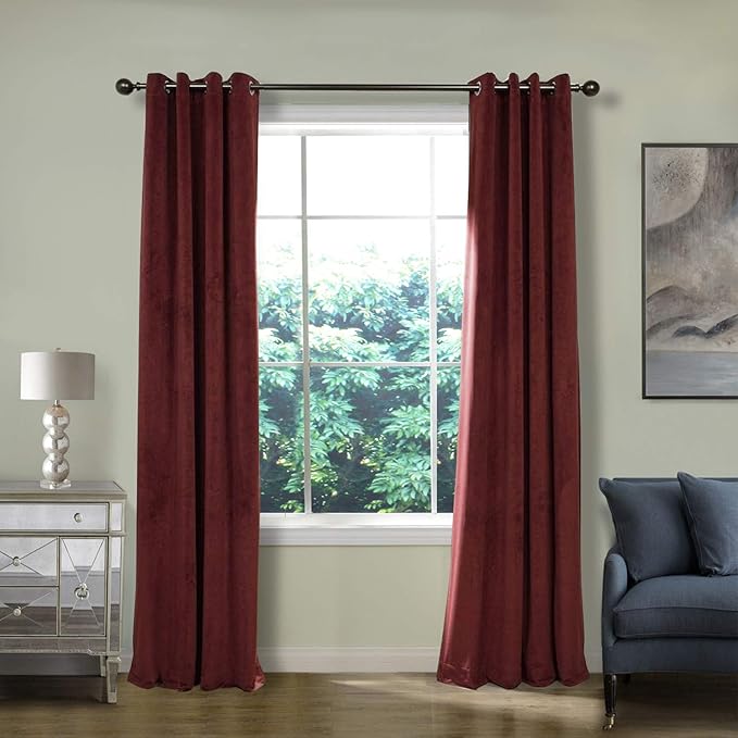 ChadMade Blackout Lined Premium Velvet Curtain Burgundy 72Wx102L Inch, Eyelet by ChadMade