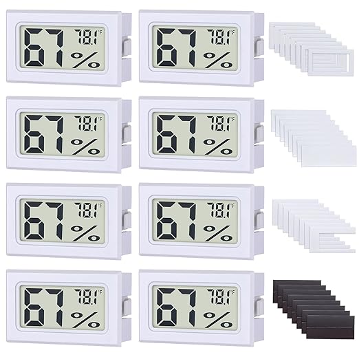 8-Pack Mini Digital Hygrometer Thermometer, Front-View Frame Adhesive by FN