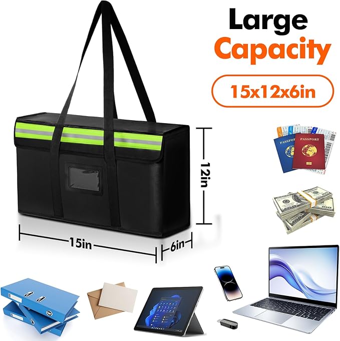 Large Fireproof Document Bags 15x12x6in, Fireproof Document Box - Image 2