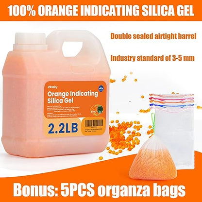 2.2LBS Desiccant Beads, Premium Orange Indicating Reusable Silica Gel Beads Bulk - Image 2
