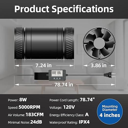Upgraded 4-Inch Inline Duct household Fan 6 Speed Control - Image 2