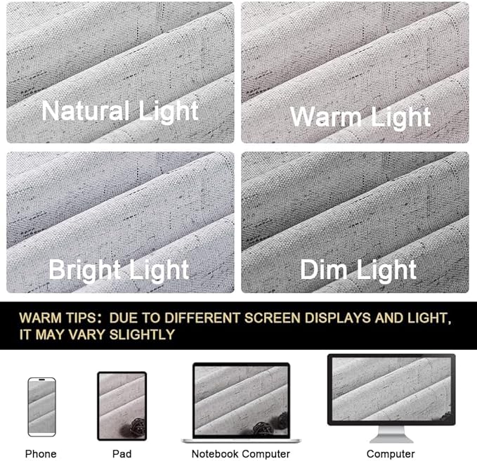 PrinceDeco Linen Texture Curtains Full Blackout Curtains 102 inch Long 2 Panels - Image 6