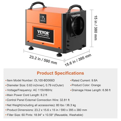 VEVOR 190 Pints Commercial Dehumidifier - Image 7
