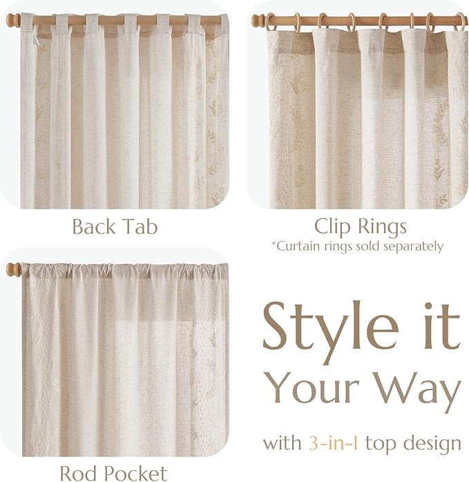 jinchan Belrose Linen Curtains for Bedroom Floral Curtains 72 Inch Length Linen - Image 6