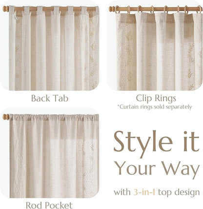 jinchan Belrose Linen Curtains for Bedroom Floral Curtains 90 Inch Length Linen - Image 6