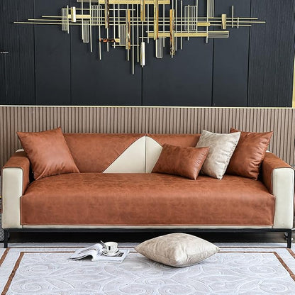 Faux Leather Waterproof Couch Sofa Cover Vintage PU Sectional Couch Cover Non - Image 2