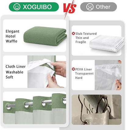 No Hook Shower Curtain and Liner Set, Hotel Waffle Shower Curtain - Image 5