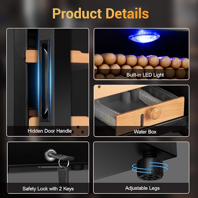 Electric Humidor for Cigars, 50L 300 Counts Large Capacity, Thermostatic - Image 6