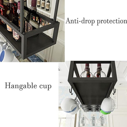 Hanging Black Wine Glass Holder Metal Wine Bottle Rack - Image 7