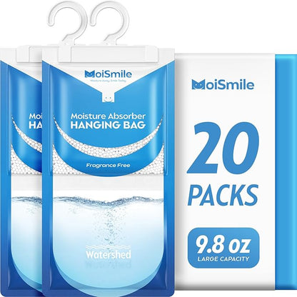 Moisture Absorbers 20 Pack Fragrance Free, Hanging Closet Dehumidifier Bags by MoistureAbsorbers