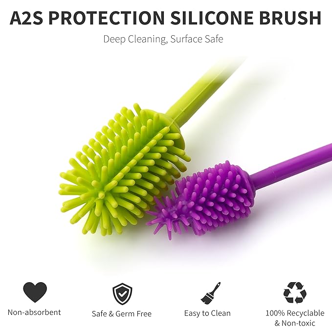 A-Brush Silicone Bottle Cleaner Brush, 2 Piece Set, Long Handle - Image 4