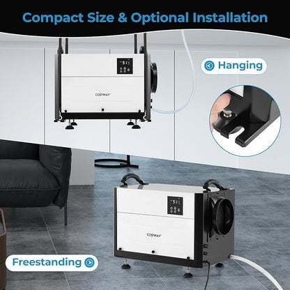 COSTWAY 124 PPD Commercial Dehumidifier, 1300 Sq.Ft Crawl Space Dehumidifier - Image 3