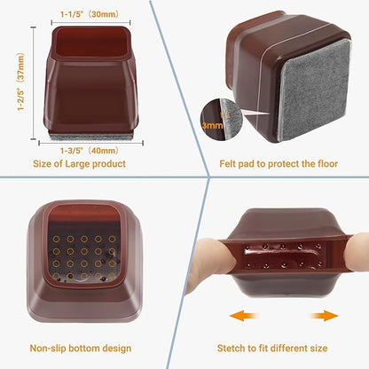 36Pcs Brown Square Chair Leg Floor Protectors, High Elastic Felt Furniture Pads - Image 5