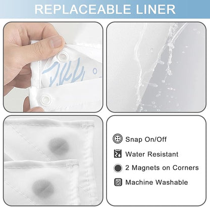 No Hook Shower Curtain with Snap in Liner, Beach Ocean Nautical Coastal Shower - Image 5