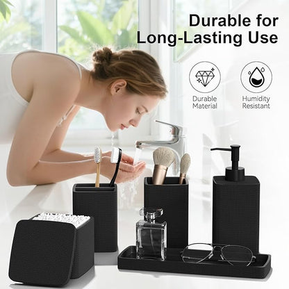 Matte Black Bathroom Accessories Set 5 Pieces, Resin Toothbrush Holders Set - Image 3