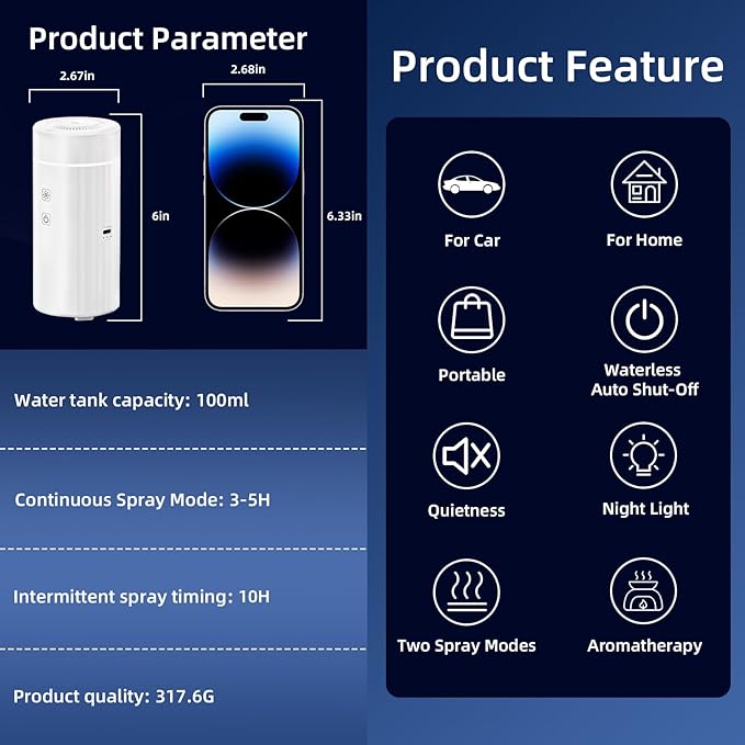 100ML Car Essential Oil Diffuser, Rechargeable Battery Powered, Cordless - Image 4