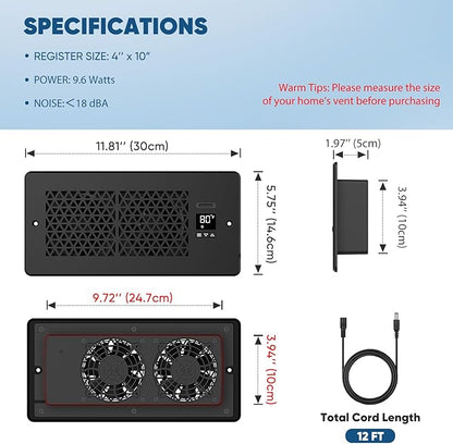 Register Booster Fan for 4" x 10" Register Holes - Image 2