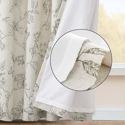 jinchan Floral Curtains Lined Linen Blend Curtain - Image 4