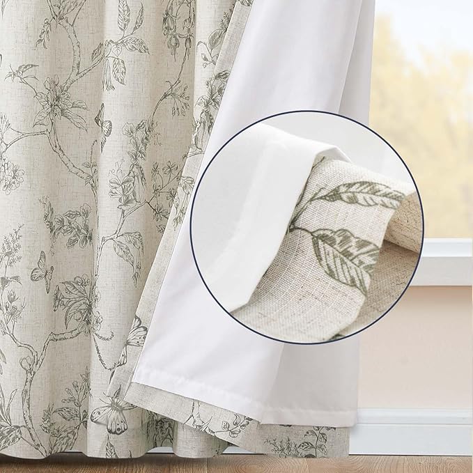 jinchan Floral Curtains Lined Linen Blend Curtain - Image 3