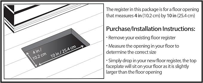 Decor Grates PL410ZIP-BLK-10 Louvered Plastic Floor Register, 4 x 10 Inches - Image 2