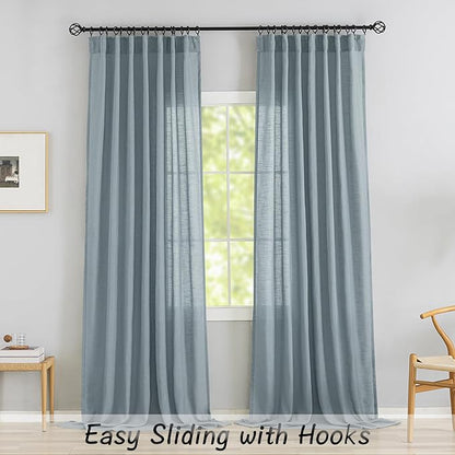 Stone Blue Linen Back Tab Curtains 64 Inches Long 2 Panels Set - Image 7
