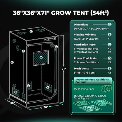 MARS HYDRO Grow Tent 90 x 90 x 180 cm, Indoor Grow Tent, Reflective Mylar Grow - Image 9