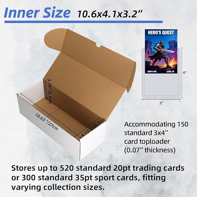EXYGLO Trading Card Storage Box 25 Pack 520 Count 20pt, 10.6x4.1x3.2 Inch White - Image 3