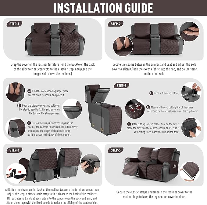 TAOCOCO 100% Waterproof Loveseat Recliner Couch Sofa Covers - Image 7