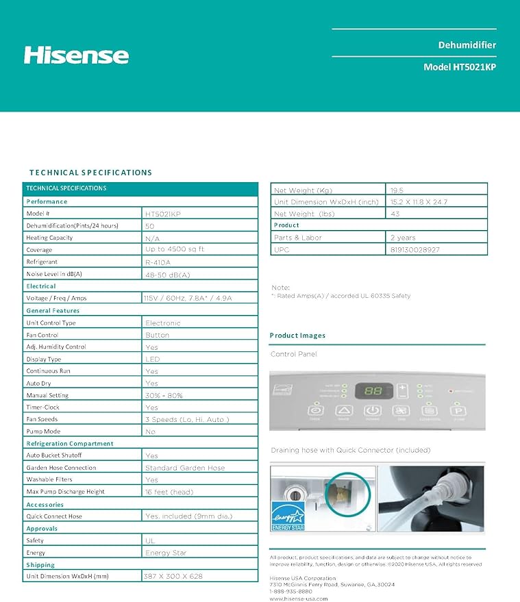 Hisense 50 Pint 3-Speed Dehumidifier - Image 4