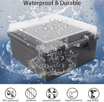 Junction Box, Hinged Black Clear Cover IP67 Waterproof ABS Project Box - Image 2