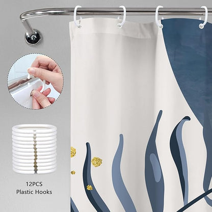 Navy Blue Boho Shower Curtain 72Wx78H Grey Modern Bohemian Abstract Leaves - Image 5