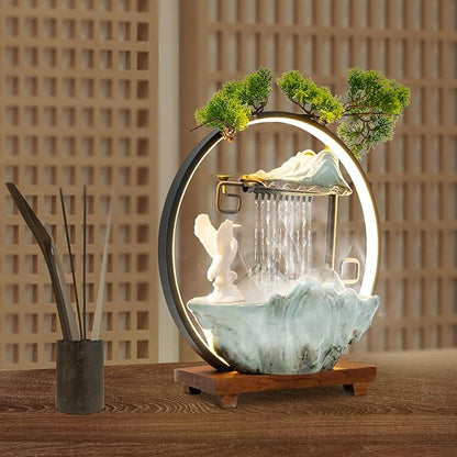 15In White Crane Water Fountain Waterfall Indoor Tabletop Decration Humidifier - Image 3