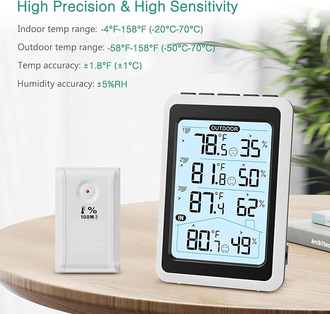 ORIA 3 Sensor Wireless Indoor Outdoor Thermometer Hygrometer, Digital - Image 5