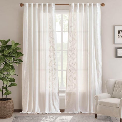 jinchan Belrose Linen Curtains for Bedroom Floral Curtains 96 Inch Length Linen - Image 2
