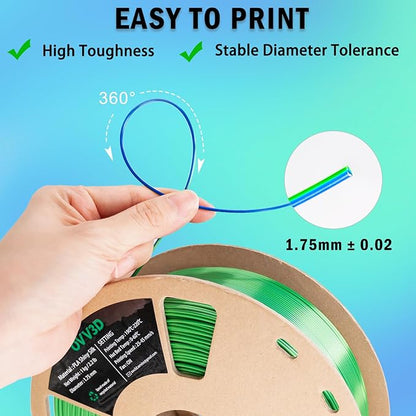 OVV3D PLA Filament 1.75mm, Silk PLA Dual Color Blue Green 3D Printer Filament - Image 5