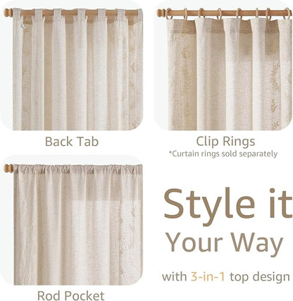 jinchan Belrose 4 Panel Curtains Set 90 Inch Length Floral Curtains Linen Blend - Image 5