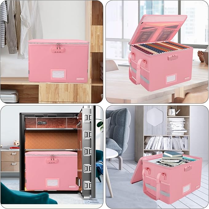 ENGPOW File Box with Lock, Fireproof Document Box with Pockets, Collapsible - Image 2