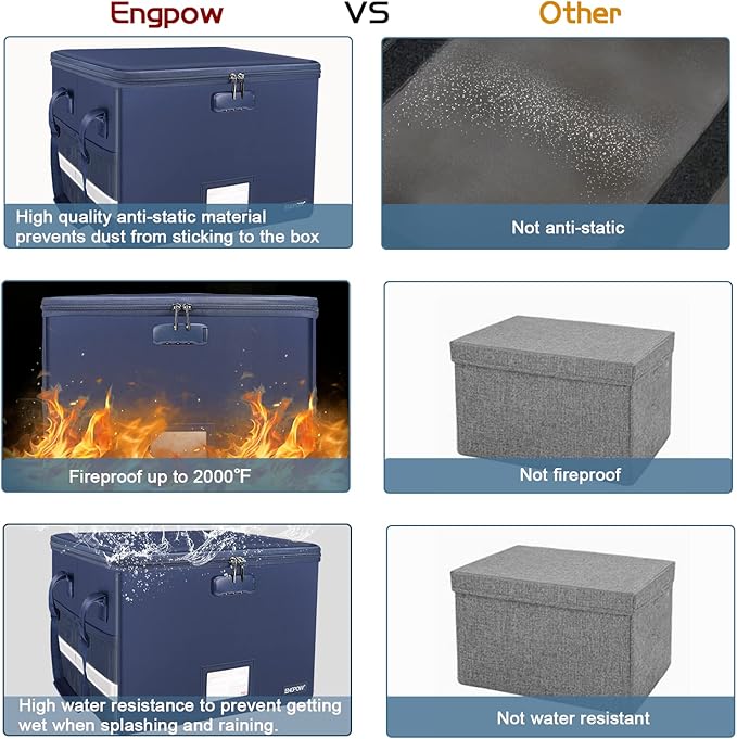 ENGPOW File Box with Lock, Fireproof Document Box with Pockets, Collapsible - Image 6
