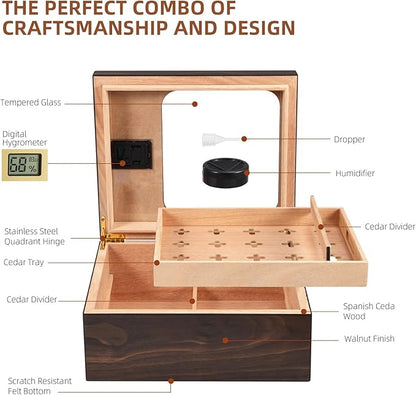 Cigar Humidor, Modern Glass Top Cedar Humidor Cigar Box - Image 6