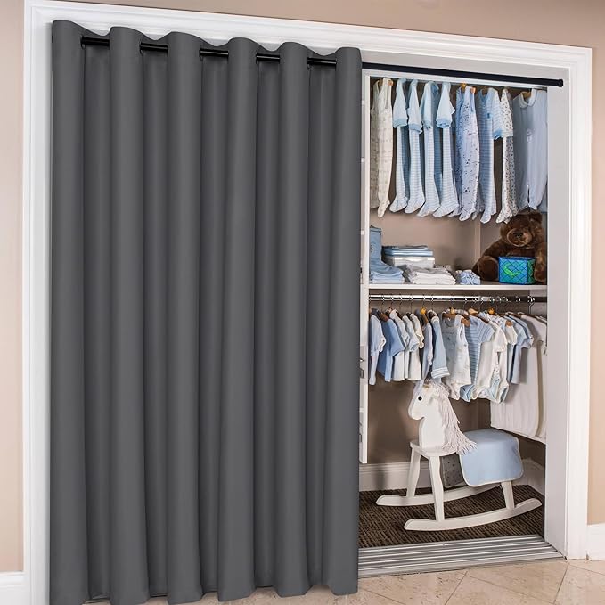 Hiasan Patio Sliding Door Curtain Panel, Dark Grey Room Divider Grommet - Image 5