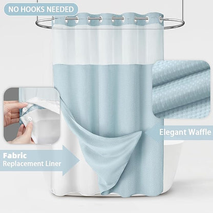 Aqua No Hook Shower Curtain and Liner Set, Hotel Waffle Shower Curtain - Image 3