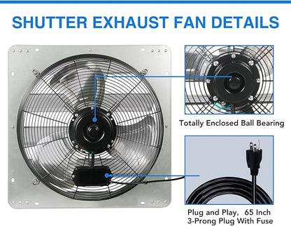 KEN BROWN 18 Inch Shutter Exhaust Fan, Gable Vent Fan, Wall Mount Ventilation - Image 4