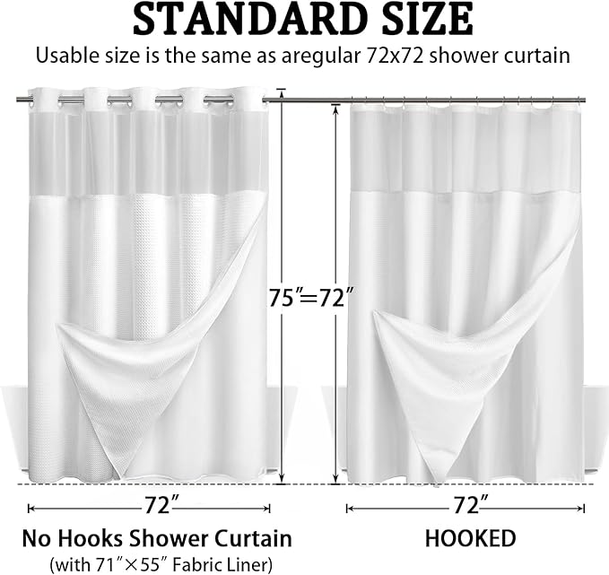 White Shower Curtain and Liner Set, 230GSM Waffle Weave Textured Heavy Duty - Image 6