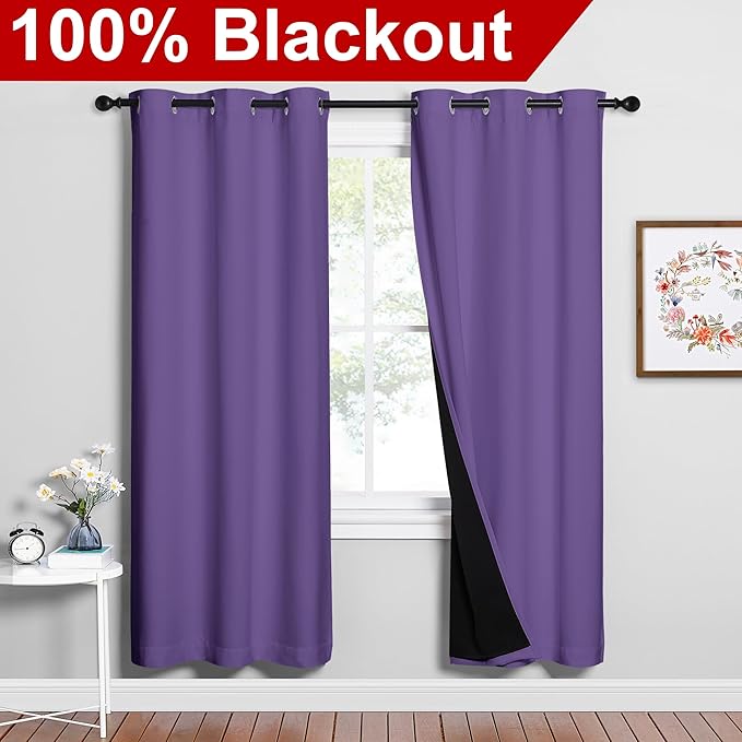 NICETOWN Lilac Purple Full Shade Curtain Panels, Pair of Energy Smart & Noise - Image 2