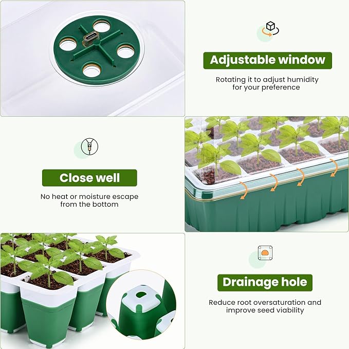 6 Packs Seed Starter Tray with Grow Lights, 72 Cells Silicone Seed Starter Kits - Image 5