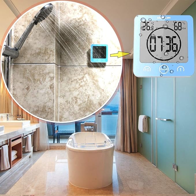 Waterproof Hanging Wall Clock Shower Timer, Large Digital Bathroom Alarm Clock - Image 3